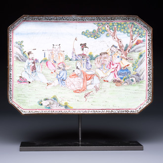 An extremely rare Chinese Canton enamel rectangular 'Eight Immortals' dish, signed Huan Ju 焕琚, Yongzheng