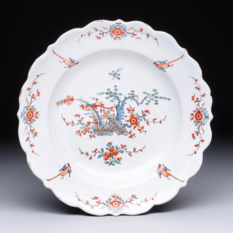 An unusual and very fine polychrome Dutch Delft Kakiemon-style lobed dish, early 18th C.