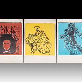 Salvador Dalí (1904-1989): 'The Twelve Apostles', three lithographs with metallic gold on Arches paper, signed in pencil