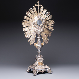An imposing French parcel-gilt silver sunburst monstrance made for the Tourcoing church St-Éloi, Joseph Philippe Adolphe Dejean, Paris, dated 1847