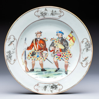 A very rare Chinese export 'Scotsmen' plate, Qianlong, ca. 1745