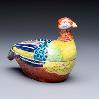 A rare Chinese famille rose hen pheasant tureen and cover, Qianlong