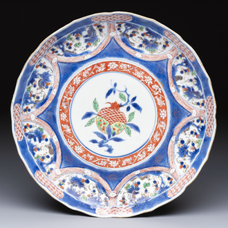 A Chinese famille verte blue-ground 'Pomegranate' dish, Kangxi