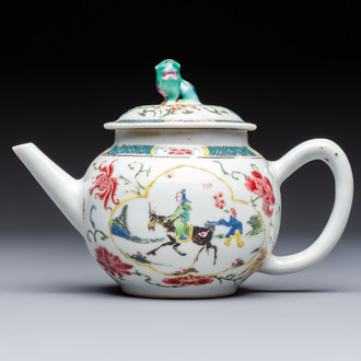 A Chinese famille rose 'Ta Xue Xun Mei 踏雪尋梅' teapot and cover, Yongzheng/Qianlong