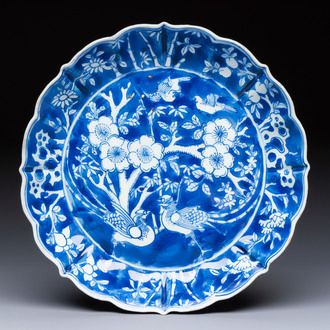 A Chinese blue and white Ko-Sometsuke 'Birds among Flowering Branches' plate for the Japanese market, Chenghua mark, Chongzhen