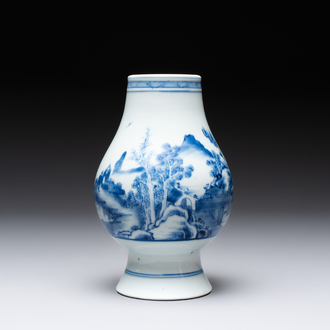 A Chinese blue and white 'Scholars in a Landscape' vase, Yongzheng mark and of the period
