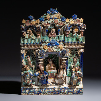 A large and fine Chinese polychrome-glazed Shiwan stoneware group of immortals, 19th C.