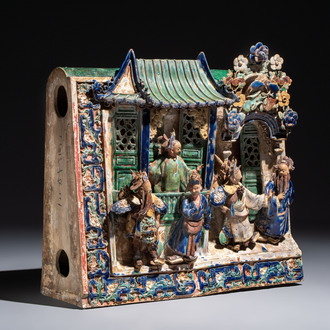 A large and fine Chinese polychrome-glazed Shiwan stoneware group of immortals, 19th C.