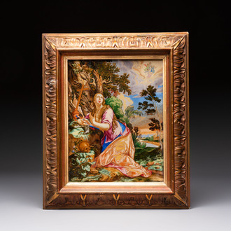 Philbert de Trappier: 'The Penitent Magdalene', reverse glass painting, France, signed and dated 1648-49