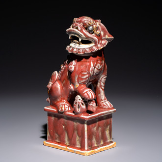 A Chinese copper-red-glazed Buddhist lion, 19th C.