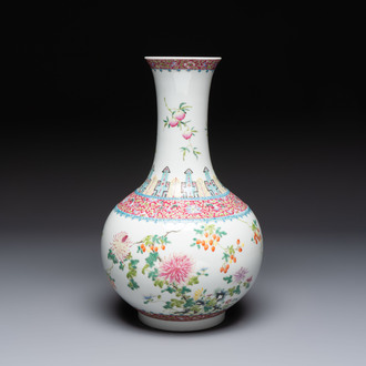 A Chinese famille rose 'Flowers and Fruits' bottle vase, Hongxian mark, Republic