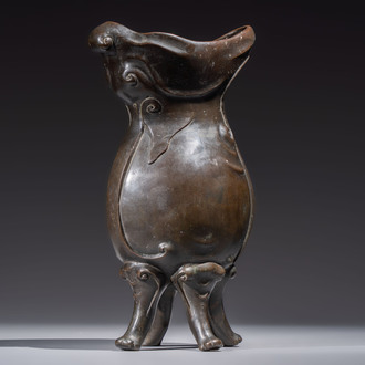 An unusual Chinese zoomorphic 'Mythical Beast' bronze vase, Kangxi