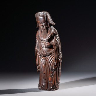 A large Chinese carved bamboo figure of Lu Xing, 19th C.
