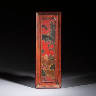 A mother-of-pearl-inlaid gilt-lacquered rectangular tray decorated with two sages in a landscape, Ryukyu Islands, 17th C.