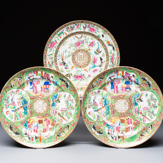 Three Chinese Canton famille rose plates for the Islamic market, 19th C.