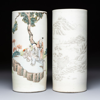 Two Chinese qianjiang cai and grisaille hat stands, signed Gao Hengtai 高恆泰 and Ye Ji 葉吉, one dated 1906, 19/20th C.