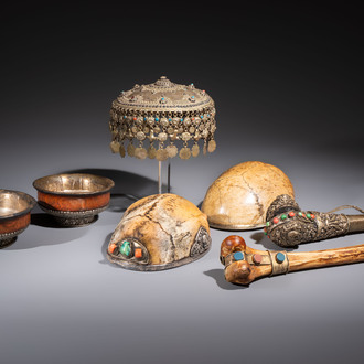 A varied collection of seven Tibetan ritual utensils, 19/20th C.