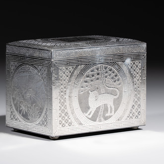 A Korean silver and iron covered box with auspicious motifs, Joseon, 19th C.