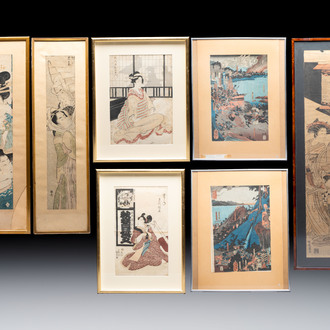 Seven Japanese woodblock prints, Edo/Meiji, 19th C.