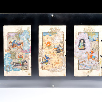 Mughal school: three miniature paintings with hunting scenes, 19th C.