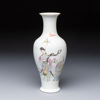 A Chinese famille rose 'Magu and Shoulao' vase, Shen De Tang Zhi 慎德堂製 mark, Republic