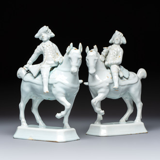 A pair of fine white Dutch Delft 'Riders on Horseback' groups, 18th C.