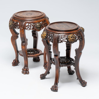 Attributed to Gabriel Viardot (1830-1906): two gilt-bronze-mounted Japonism wooden stands, France, ca. 1900