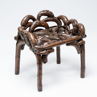 An unusual Chinese chair made from bamboo roots, 19th C.