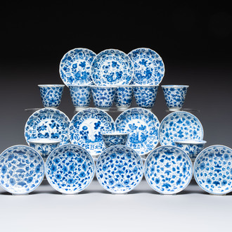 (Nine Chinese blue and white cups and 12 saucers, Kangxi