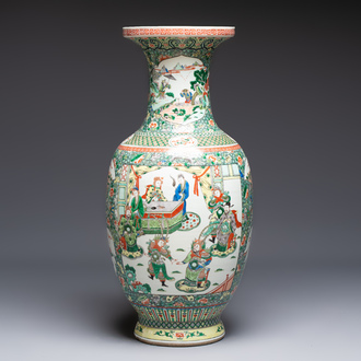 A large Chinese famille verte vase with narrative design, 19th C.