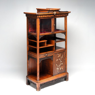 Gabriel Viardot (1830-1906): A wooden Japonism display cabinet with mother-of-pearl and bone inlay, France, marked and dated 1886