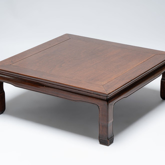 A Chinese nanmu square low table, 19th C.