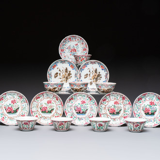 Eight sets of Chinese famille rose cups and eight saucers, Yongzheng/Qianlong
