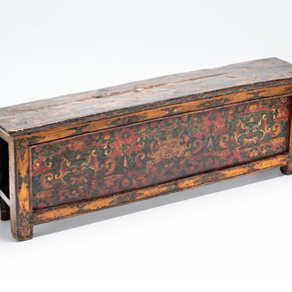 A Tibetan finely painted polychrome wooden altar table, 18/19th C.