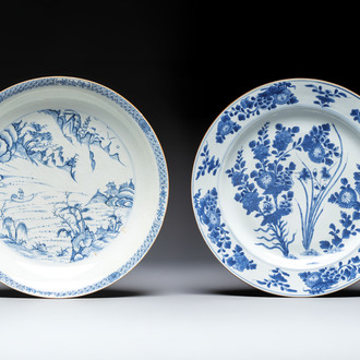 Two Chinese blue and white dishes, Kangxi/Yongzheng