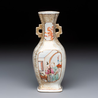 A Chinese Canton famille rose gilt-decorated vase with figural design, Qianlong