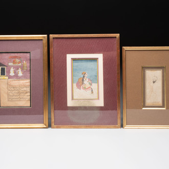 Mughal school: two miniature paintings and a drawing, 18/19th C.
