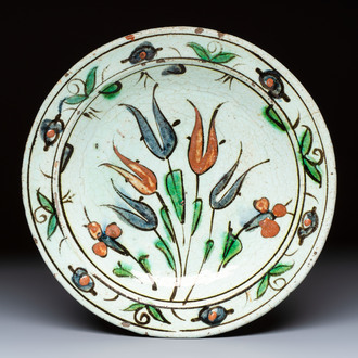 An Iznik pottery 'Floral' plate, Turkey, 17th C.