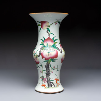A Chinese famille rose 'Nine Peaches' 'Gu' vase, 19th C.