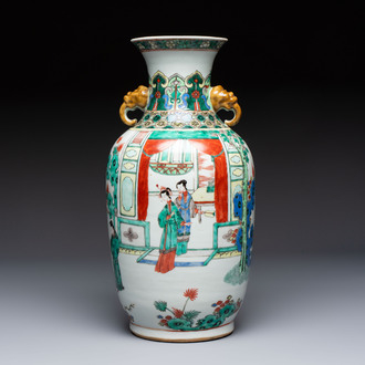 A Chinese famille verte vase with narrative design, Xuande mark, 19th C.