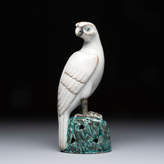 A fine Chinese polychrome-glazed hawk, 19th C.