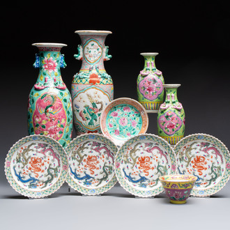 A group of 10 Chinese famille rose wares for the Straits or Peranakan market, various marks, 19/20th C.