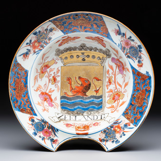 A rare intact Chinese rose-Imari 'Provinces' shaving bowl with the arms of Zeelandt, Kangxi, ca. 1720