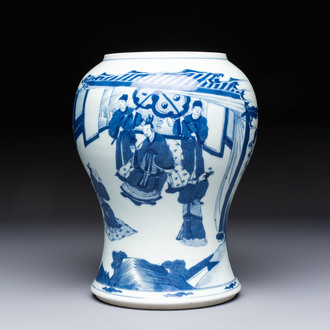A Chinese blue and white vase with narrative design, Kangxi
