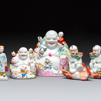 Five Chinese polychrome-decorated figures and groups, 20th C.