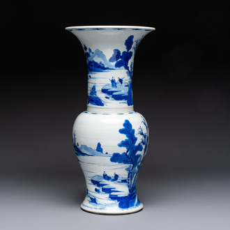 A Chinese blue and white 'Yenyen' vase with figures in a mountainous landscape, Kangxi
