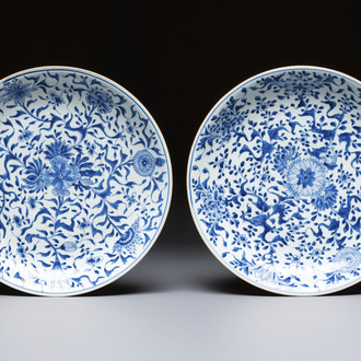 Two Chinese blue and white 'Floral' dishes, Kangxi