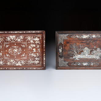 A Vietnamese mother-of-pearl-inlaid hardwood tray and a wooden plaque, 19th C.