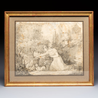 Attributed to Pierre-Paul Prud'hon (1758-1823): 'Naissance du Roi de Rome', pencil on paper, 19th C.