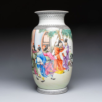 A Chinese polychrome 'Water Margin' 水滸傳 vase, Qianlong mark, Republic